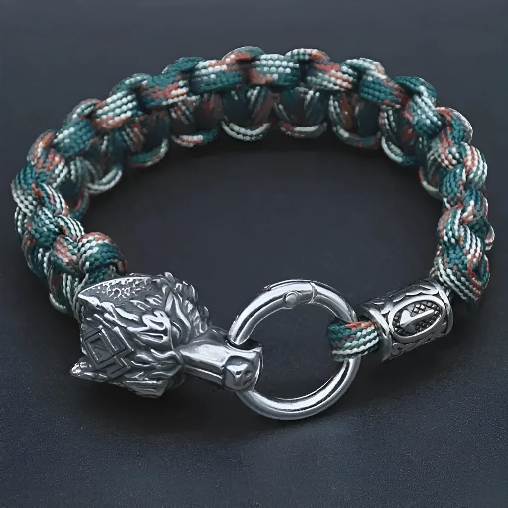 Titanium steel wolf head bracelet with camouflage colour finish and handmade retro design