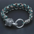 Titanium steel wolf head bracelet with camouflage colour finish and handmade retro design
