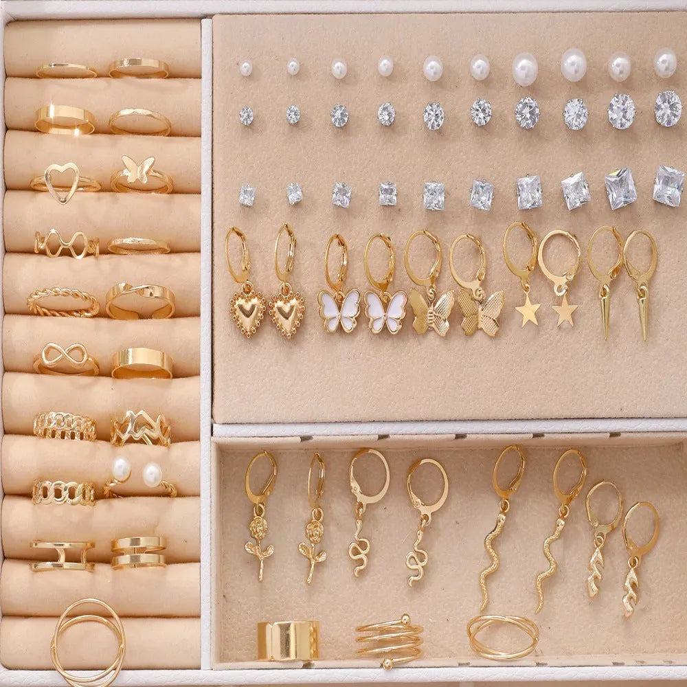 108-piece geometric pearl earring set with gold and yellow electroplated finishes