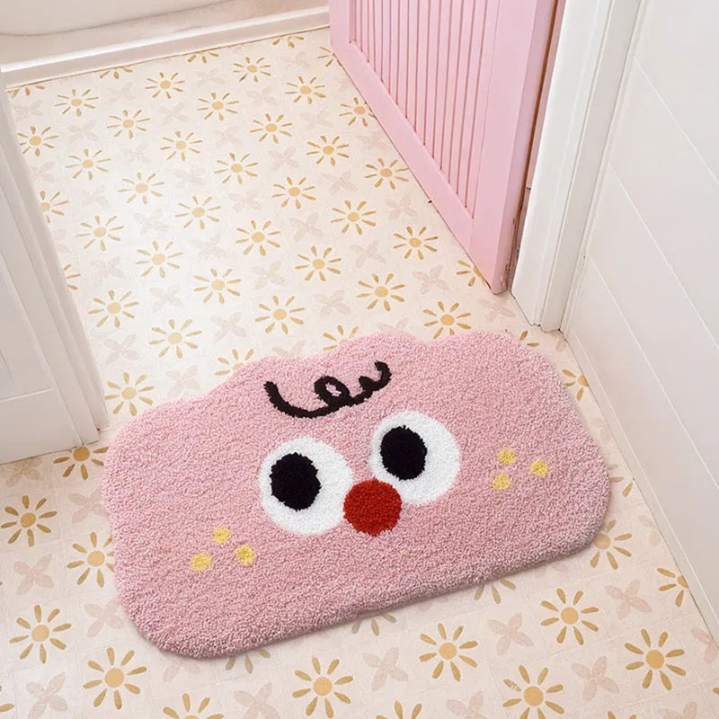 Colourful cartoon anime character design printed on a rectangular polyester bathroom mat.