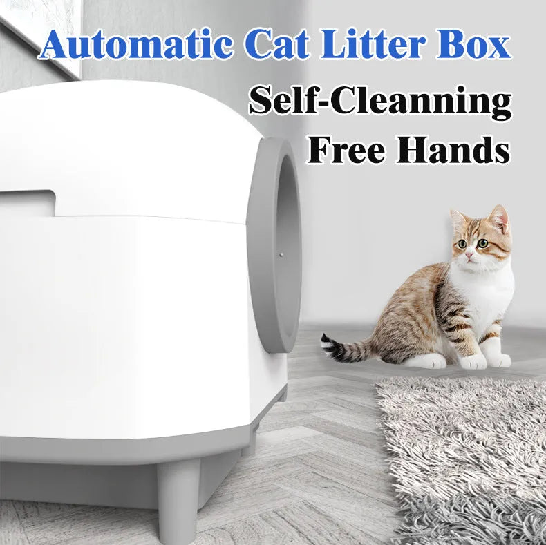 White automatic self-cleaning cat litter box with enclosed design for cats 1-10kg