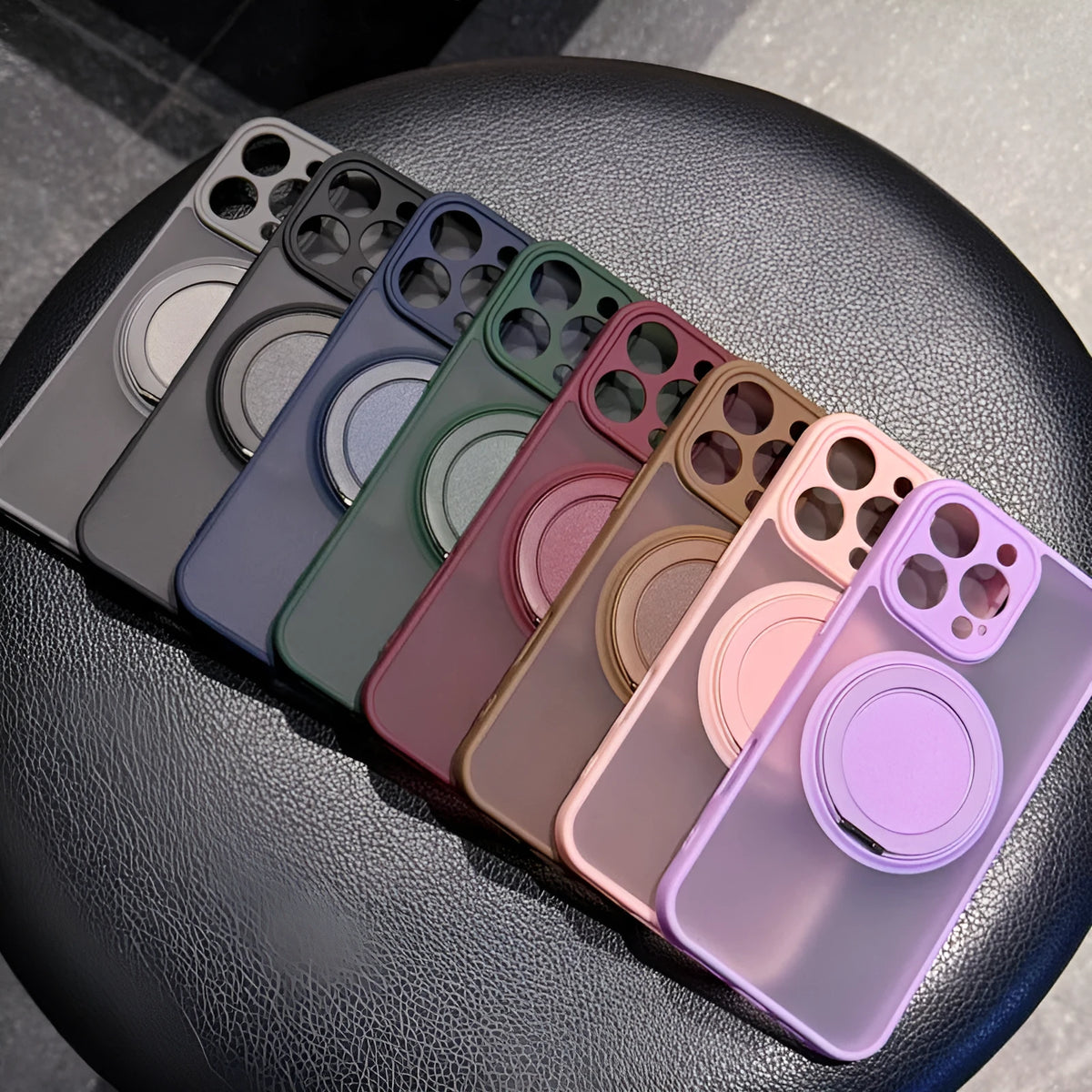 Magnetic suction pivot phone case with invisible bracket for iPhone 14 15 16 in transparent frosted TPU PC