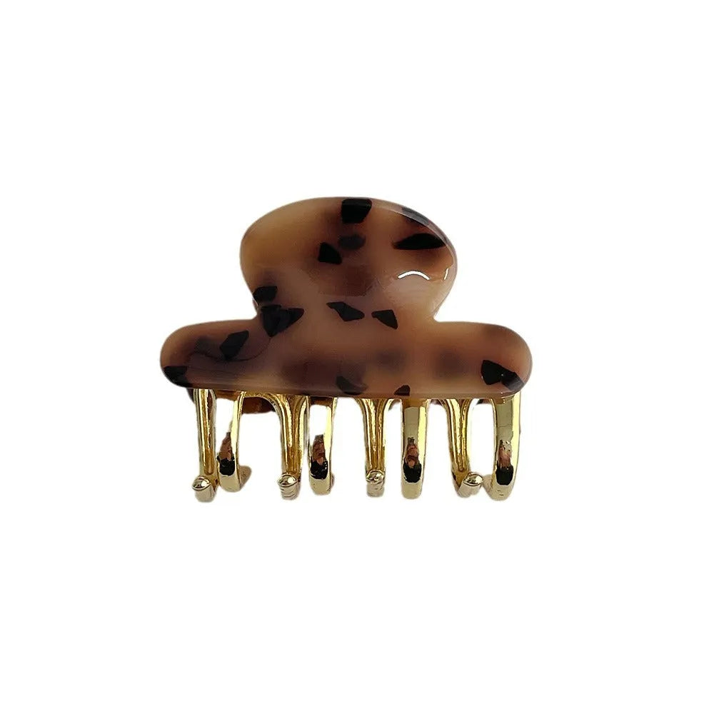 Dopamine retro acetate hair clip with metal grip in leopard print colour