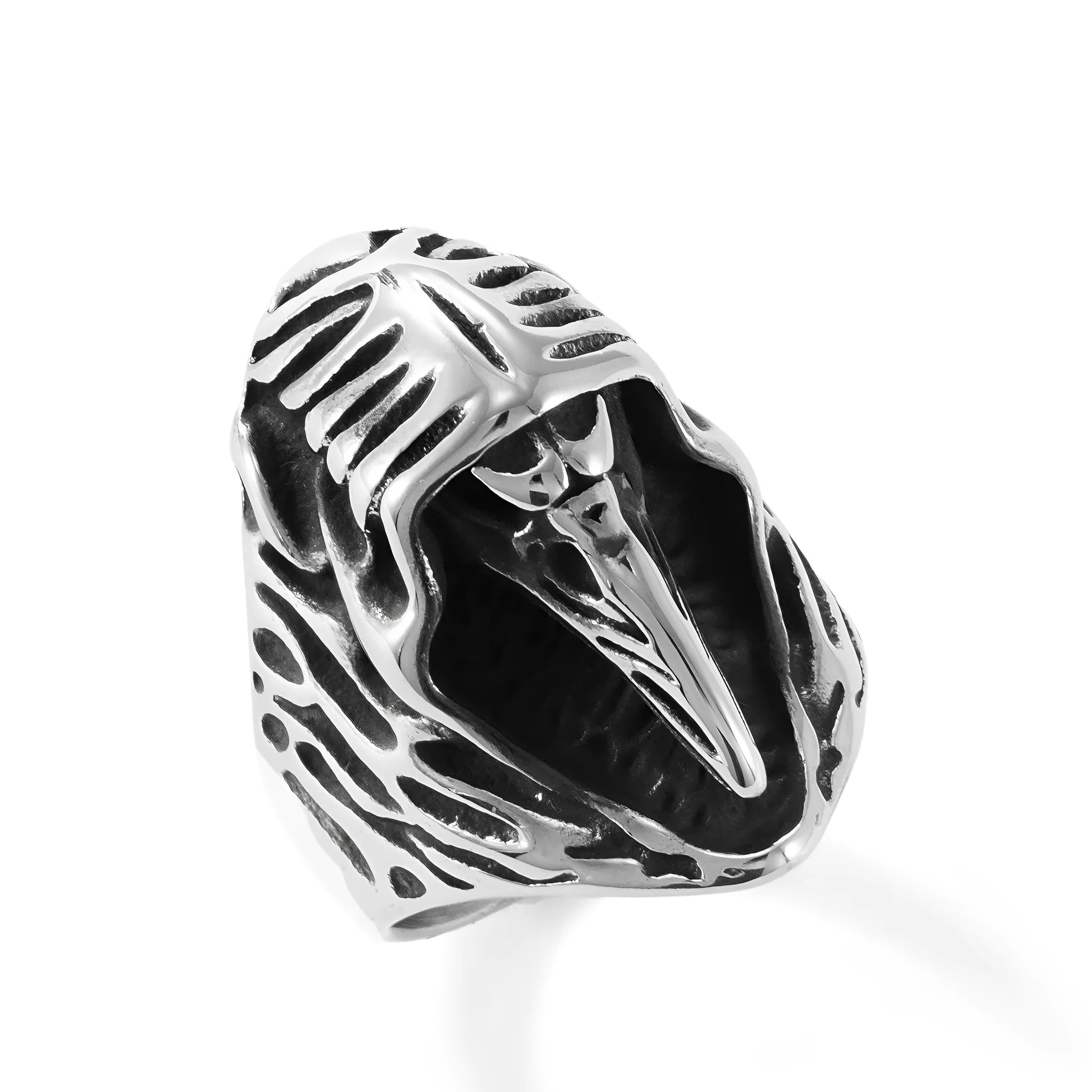Black crow stainless steel ring geometric animal motif titanium steel jewellery