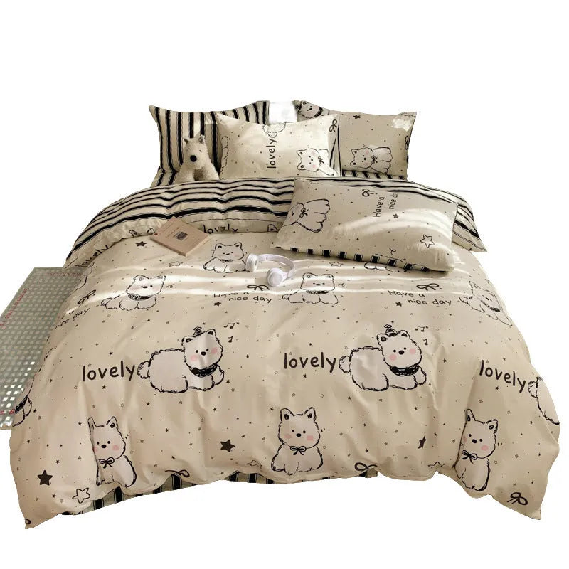 Cartoon dog pattern pure cotton four-piece bedding set with reactive printed designs