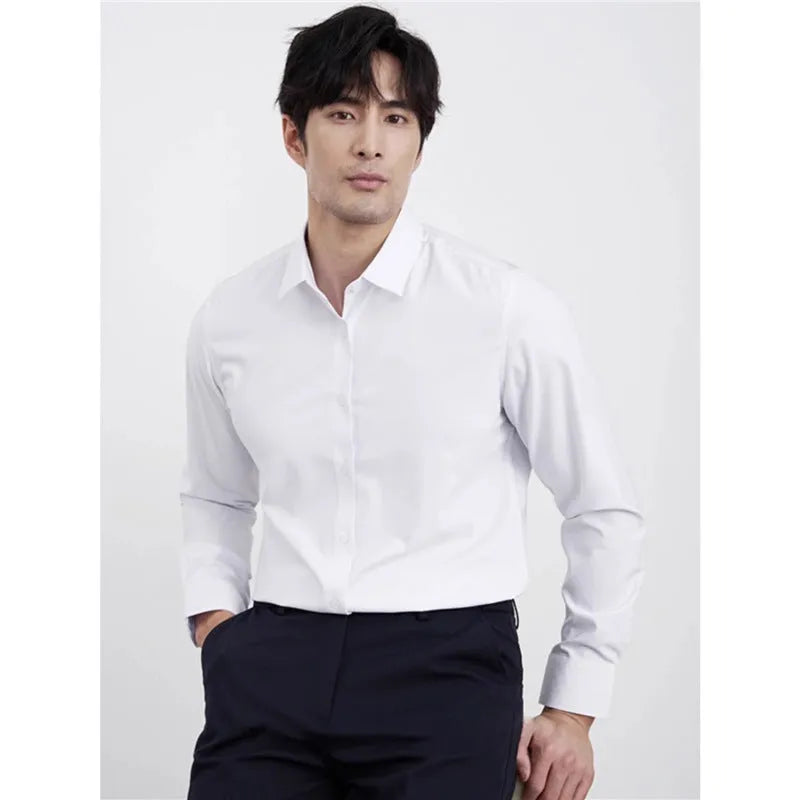 Men's wine red slim fit business casual shirt with long sleeves and cardigan style