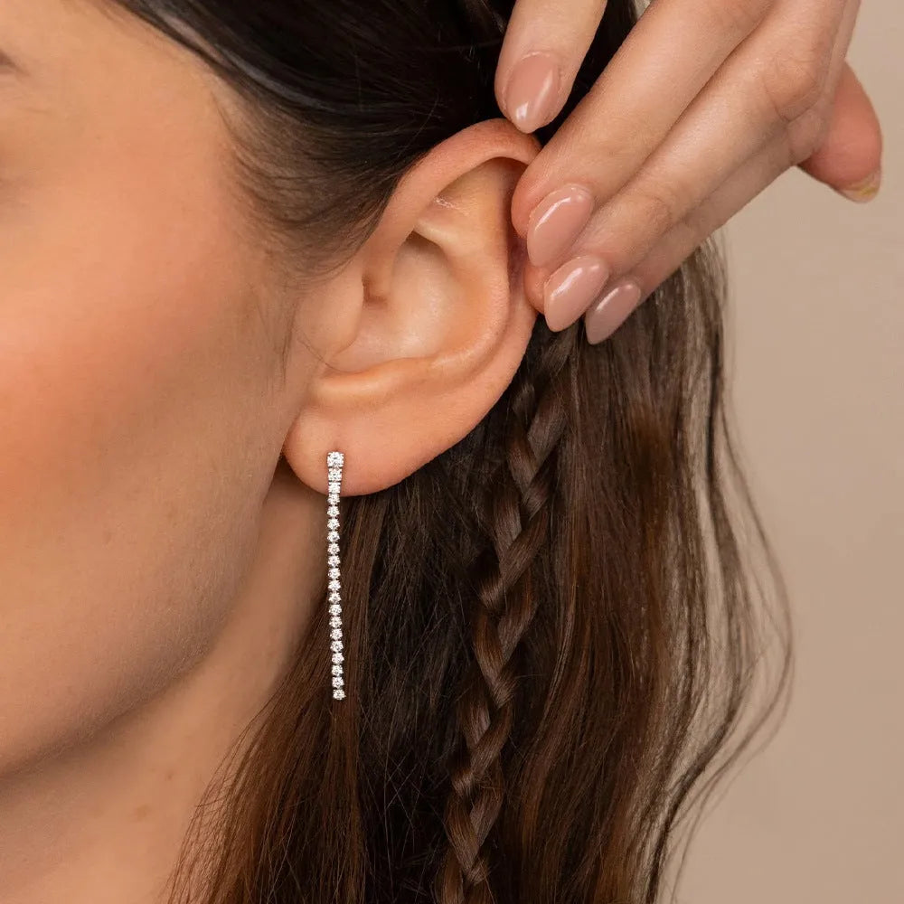 Women's geometric zircon earrings with line patterns in stainless steel gold or steel colour Chinese style design