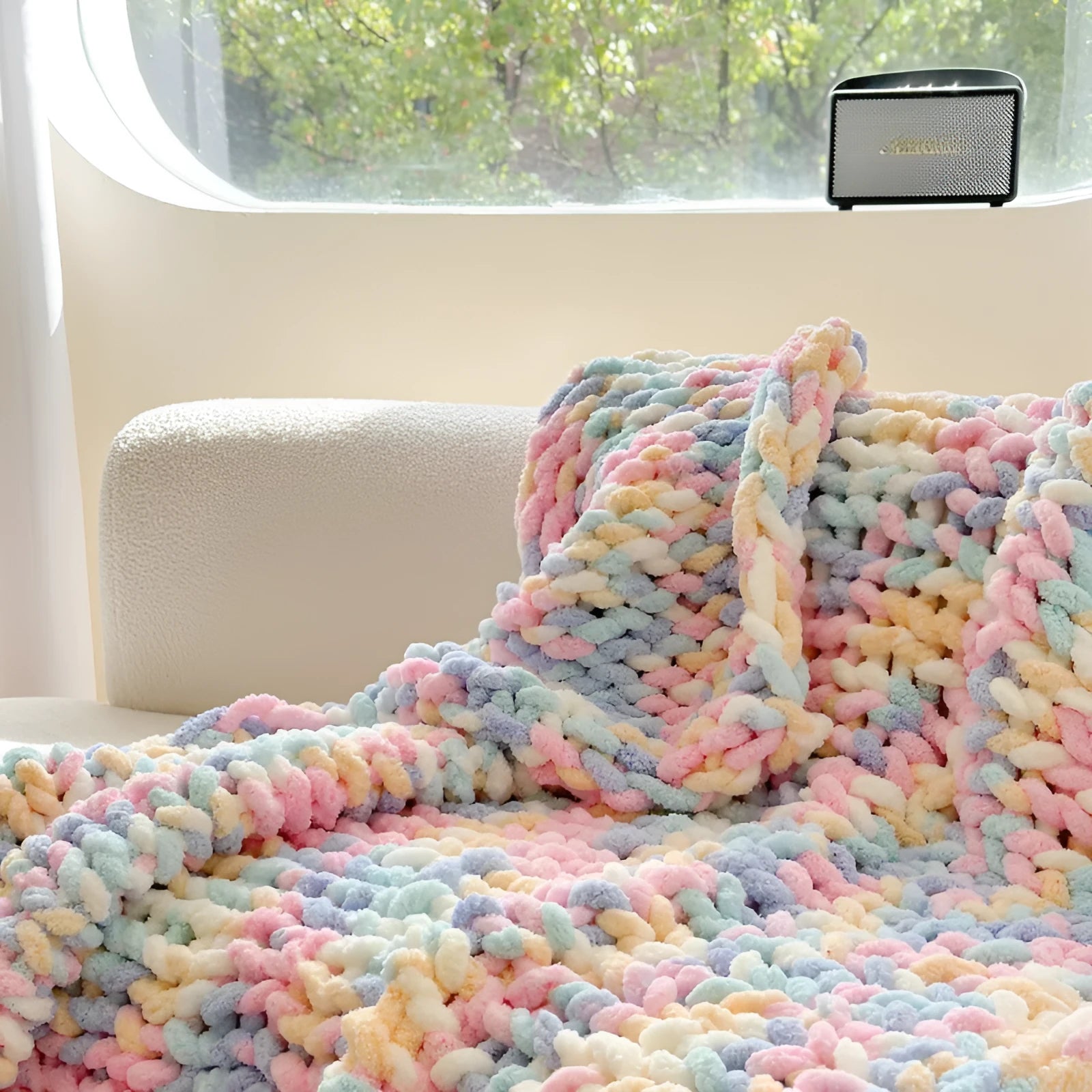 Handmade thick ice bar section dyed striped chenille blanket 130x170cm in winter colours