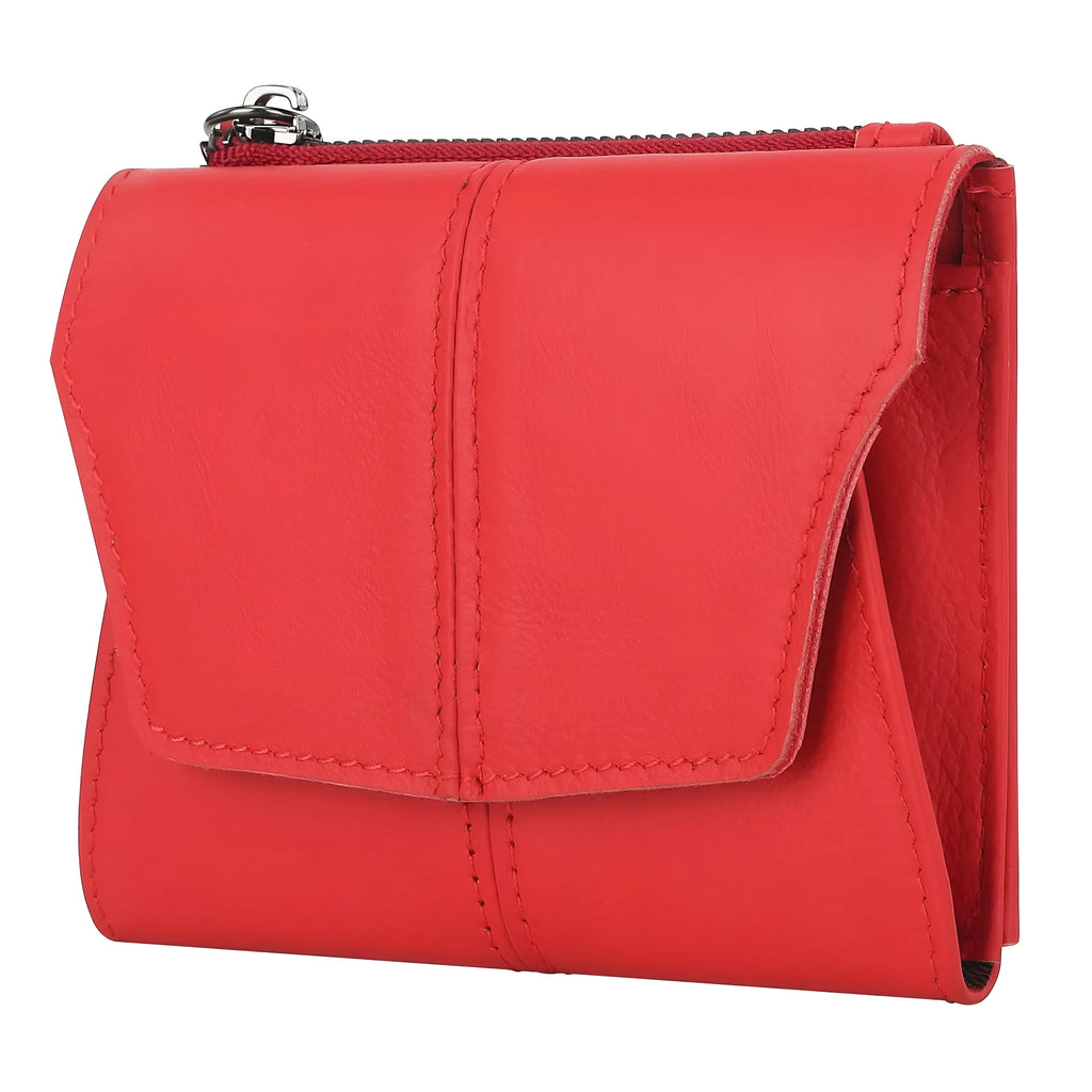 Genuine cowhide leather coin purse in retro style with stitching detail, shown in multiple colour options.