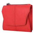 Genuine cowhide leather coin purse in retro style with stitching detail, shown in multiple colour options.