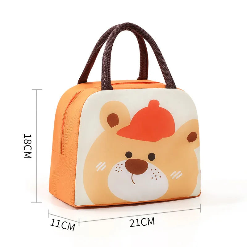Cartoon insulated lunch box bag in animal designs with aluminium foil lining for heat preservation