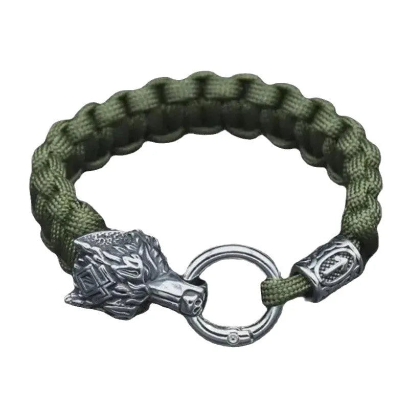 Titanium steel wolf head bracelet with camouflage colour finish and handmade retro design