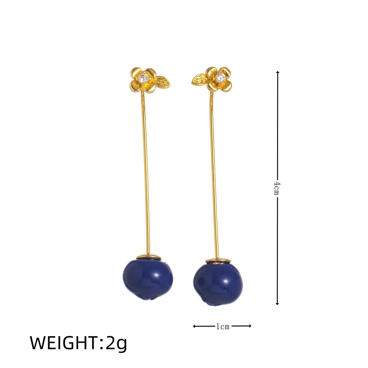 Gold plated fruit and vegetable design earrings in seven colours including carrot, orange and blueberry styles