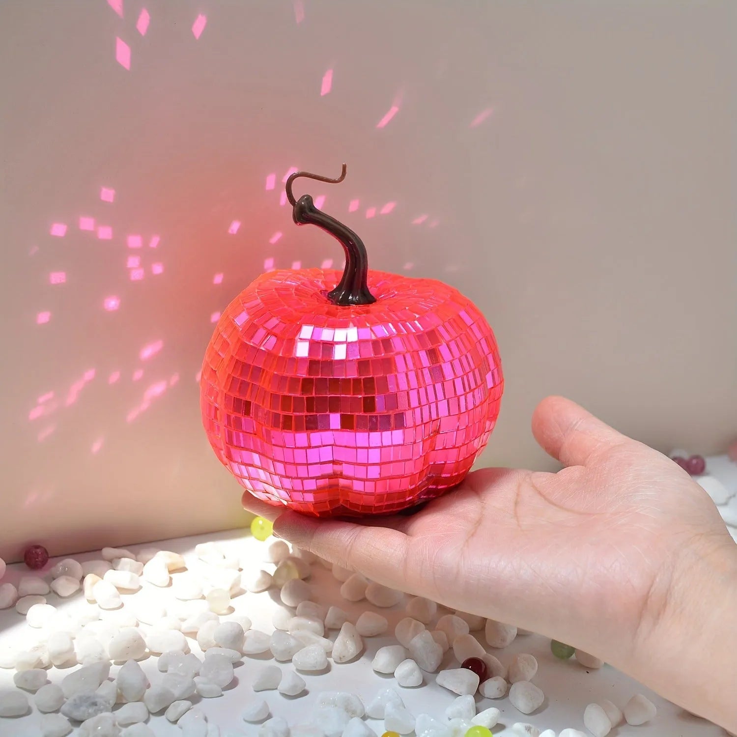 Chinese style glass pumpkin mirror decoration in bionic design for Halloween and home decor.