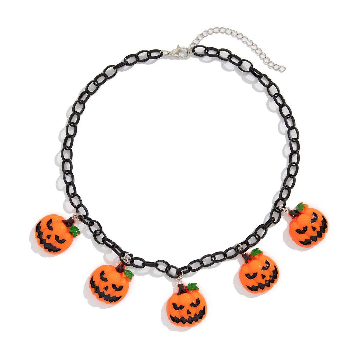 Mixed colour Halloween ghost pumpkin cartoon pendant necklace on a regular chain.