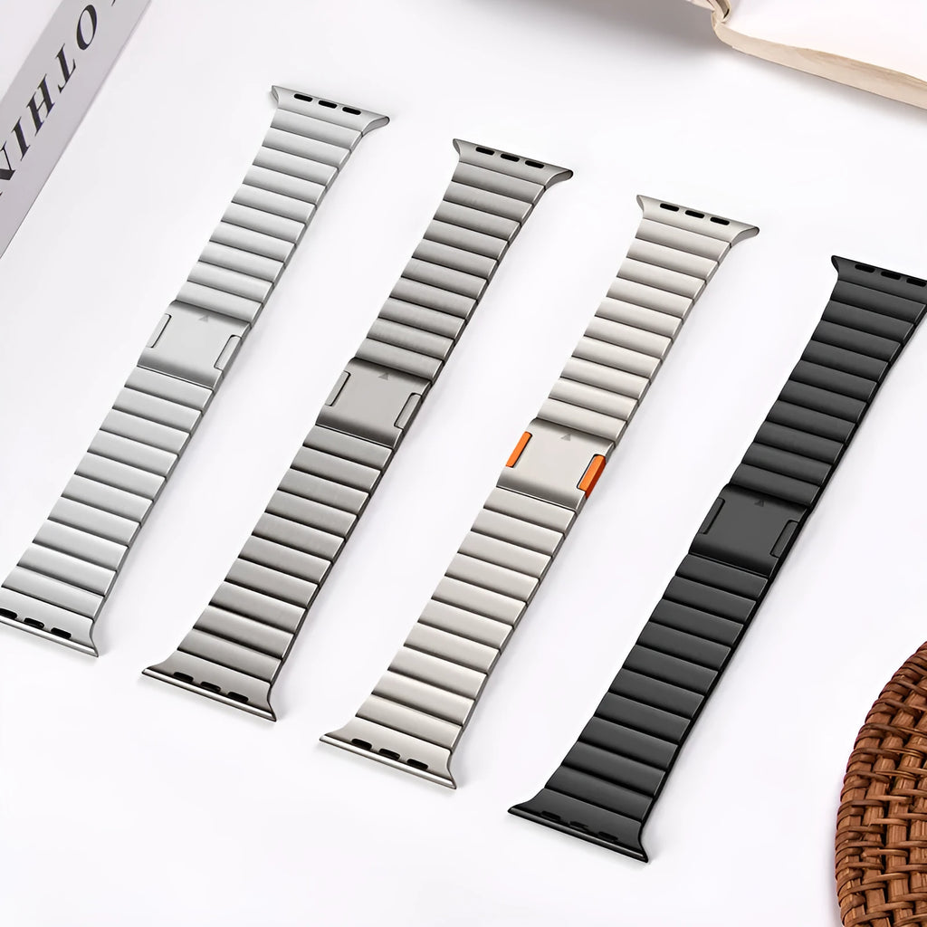 Silver stainless steel magnetic buckle watch strap for Apple Watch on a wrist