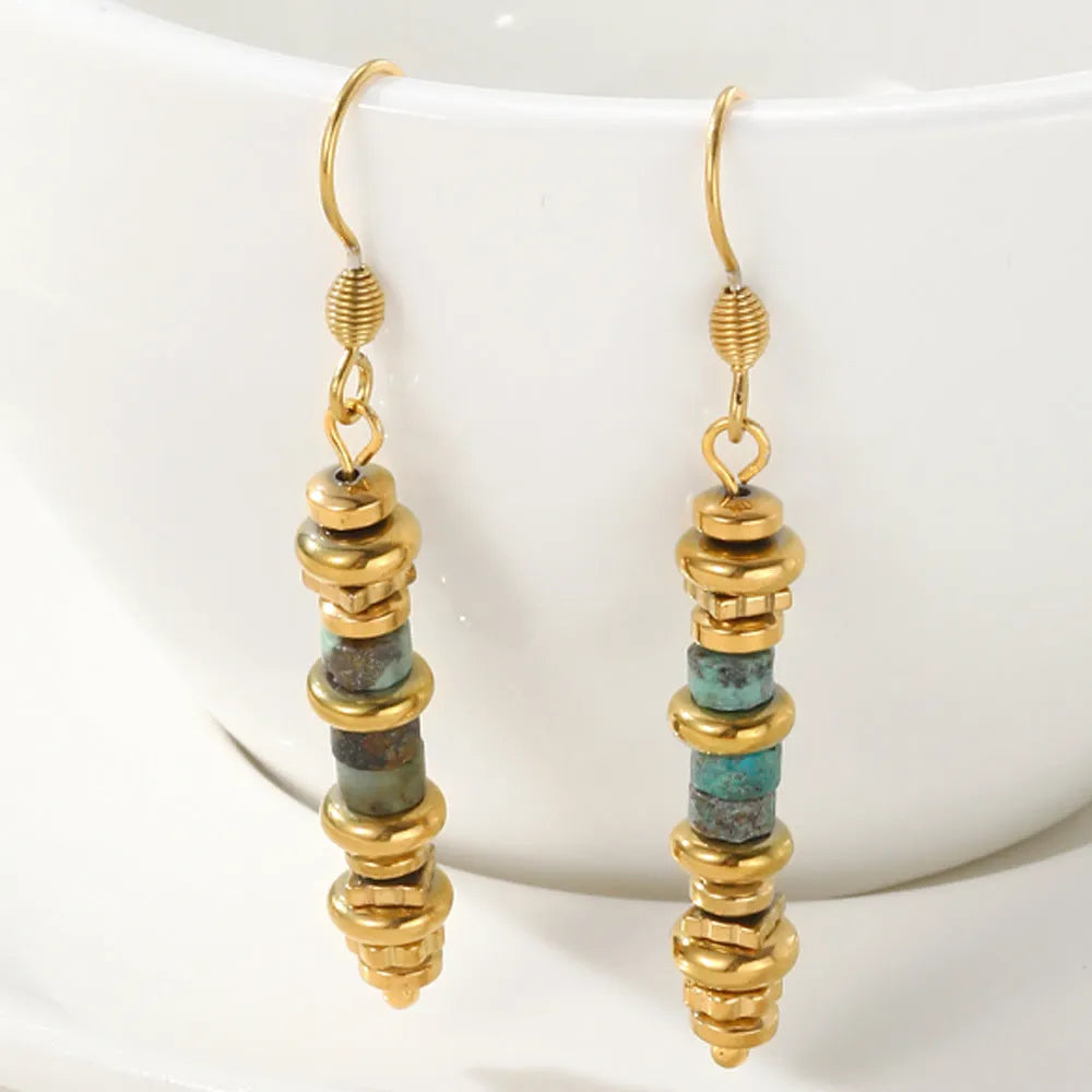 Titanium steel geometric dangle earrings with retro design in SE22101520 colour