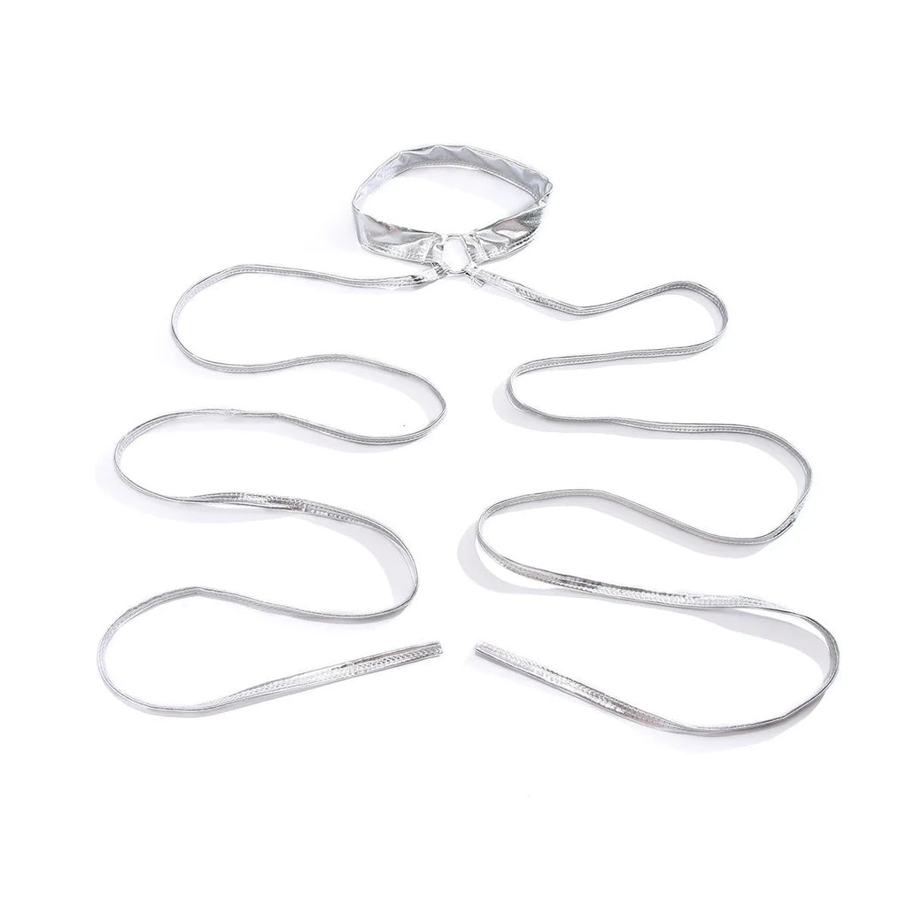 Silver alloy thigh chain with geometric pattern and lace-up closure design for women's body jewellery