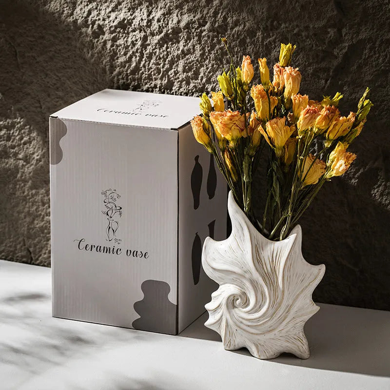 French ceramic vase with hand-painted coloured glaze in a retro European style pattern.