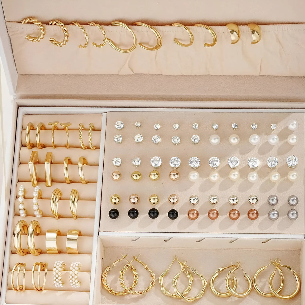 108-piece geometric pearl earring set with gold and yellow electroplated finishes