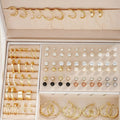 108-piece geometric pearl earring set with gold and yellow electroplated finishes
