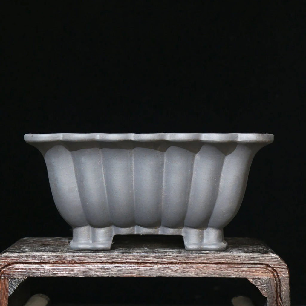 Purple sand ceramic square bonsai pot with warp device design for desktop plants
