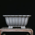 Purple sand ceramic square bonsai pot with warp device design for desktop plants