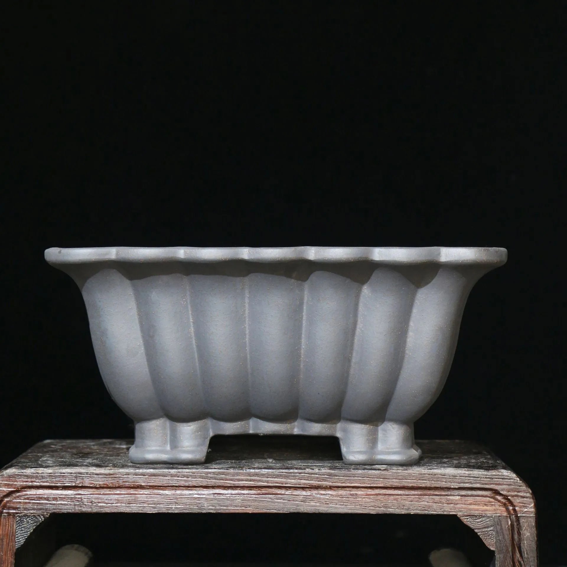 Purple sand ceramic square bonsai pot with warp device design for desktop plants