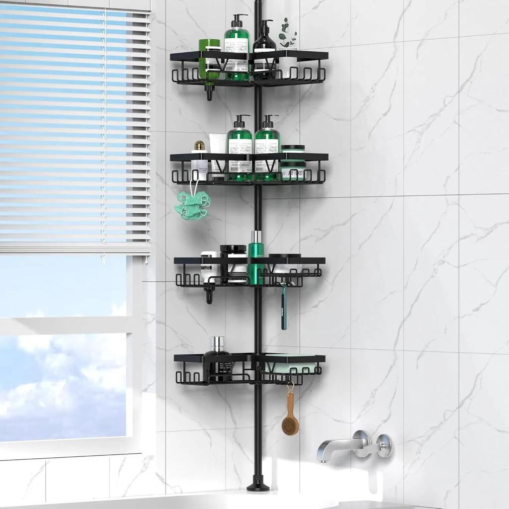 Silver hole-free bathroom storage rack with 4 retractable layers and modern design
