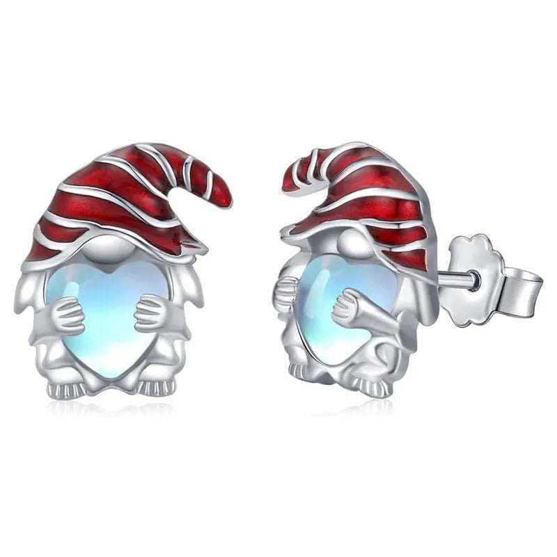 Women's Santa Claus heart-shaped earrings with white gold electroplated finish