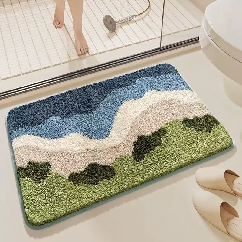 Rainbow pattern Sky Sea colour cashmere carpet floor mat with plastic bottom