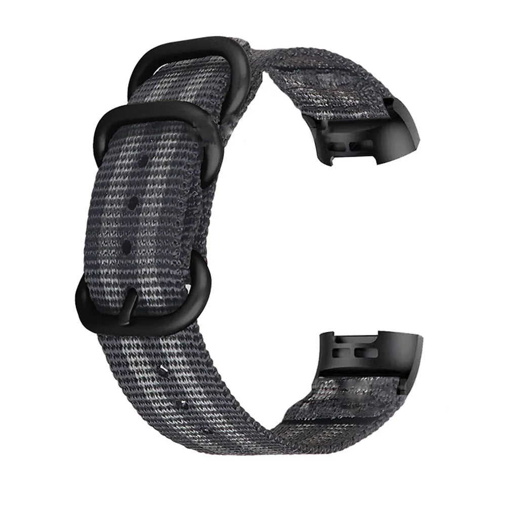Fitbit Charge nylon replacement strap with three-ring buckle in multiple colour options.