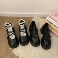 Black JK leather shoes for women, low top with mid chunky heel 3-6cm, available in light black and matte black