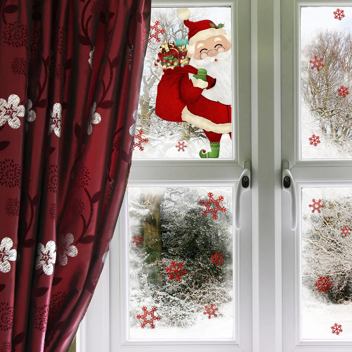 Snowflake Santa Claus static wall sticker, 27x40cm PVC, for Christmas window and showcase decoration