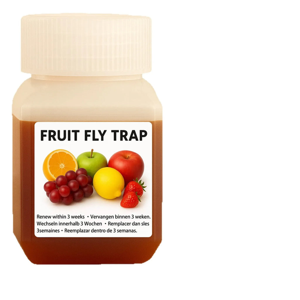 Bottle of bait liquid for a fruit fly trap, available in SK003 new and old standard variants.