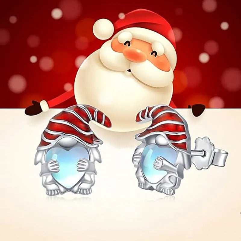 Women's Santa Claus heart-shaped earrings with white gold electroplated finish
