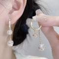 Silver confession balloon tassel ball earrings with rhinestone detailing on copper drop earrings