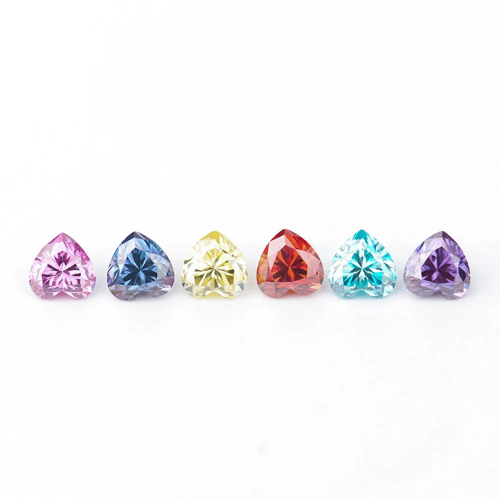 Colourful heart-shaped moissanite gemstone in multiple size options for jewellery making