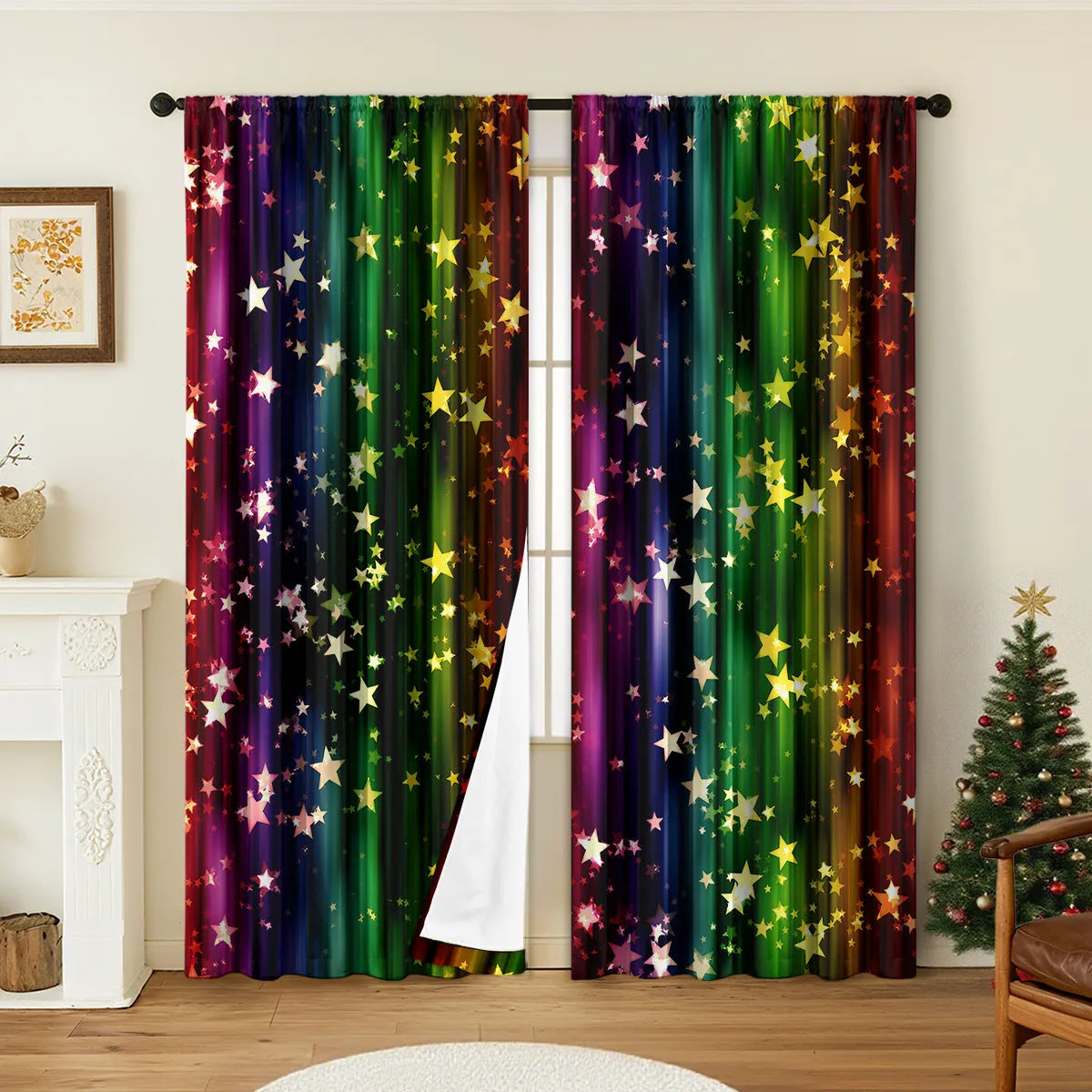 3D digitally printed Christmas style curtain pair in polyester with high sunshade function