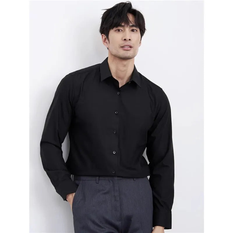 Men's wine red slim fit business casual shirt with long sleeves and cardigan style