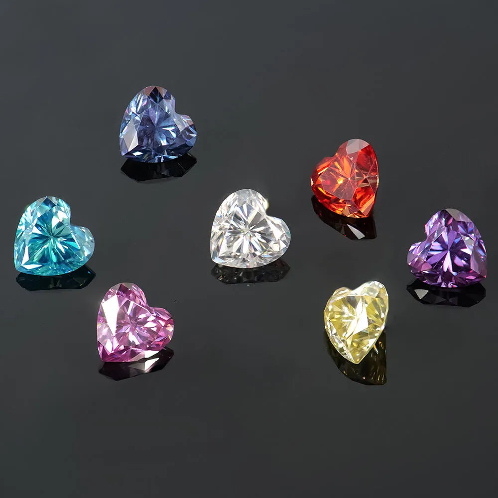 Colourful heart-shaped moissanite gemstone in multiple size options for jewellery making