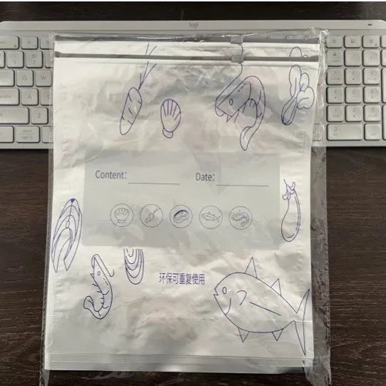 Set of three aluminium foil sealable fresh bags in small, medium, and large sizes with ziplock closures.