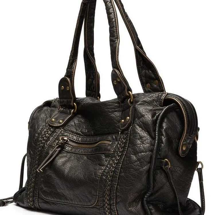 Women's French retro motorcycle shoulder messenger bag in horizontal square design with single strap