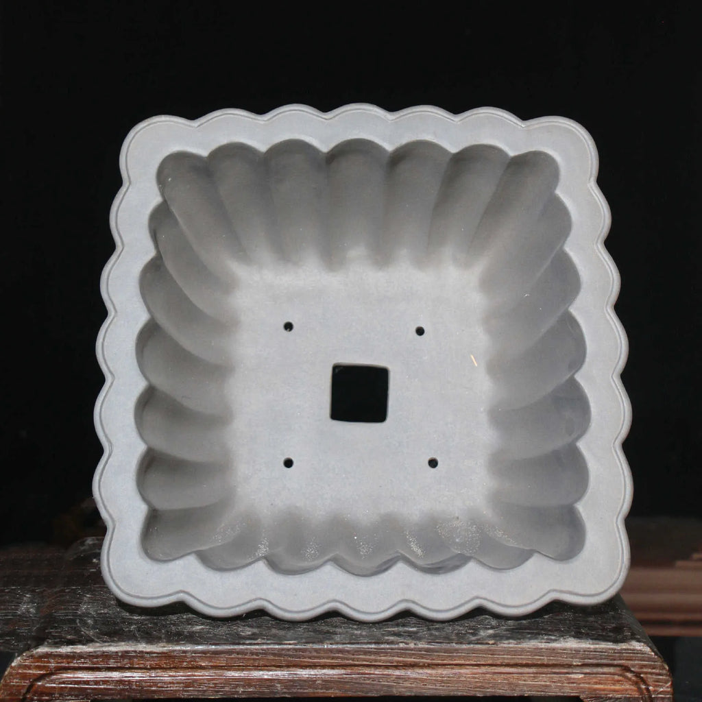 Purple sand ceramic square bonsai pot with warp device design for desktop plants