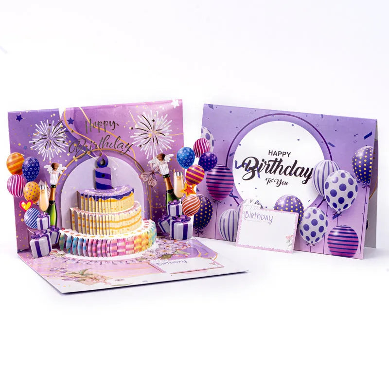 3D Chinese ink style greeting card with Light Music Blowing cake design showing manual paper folding