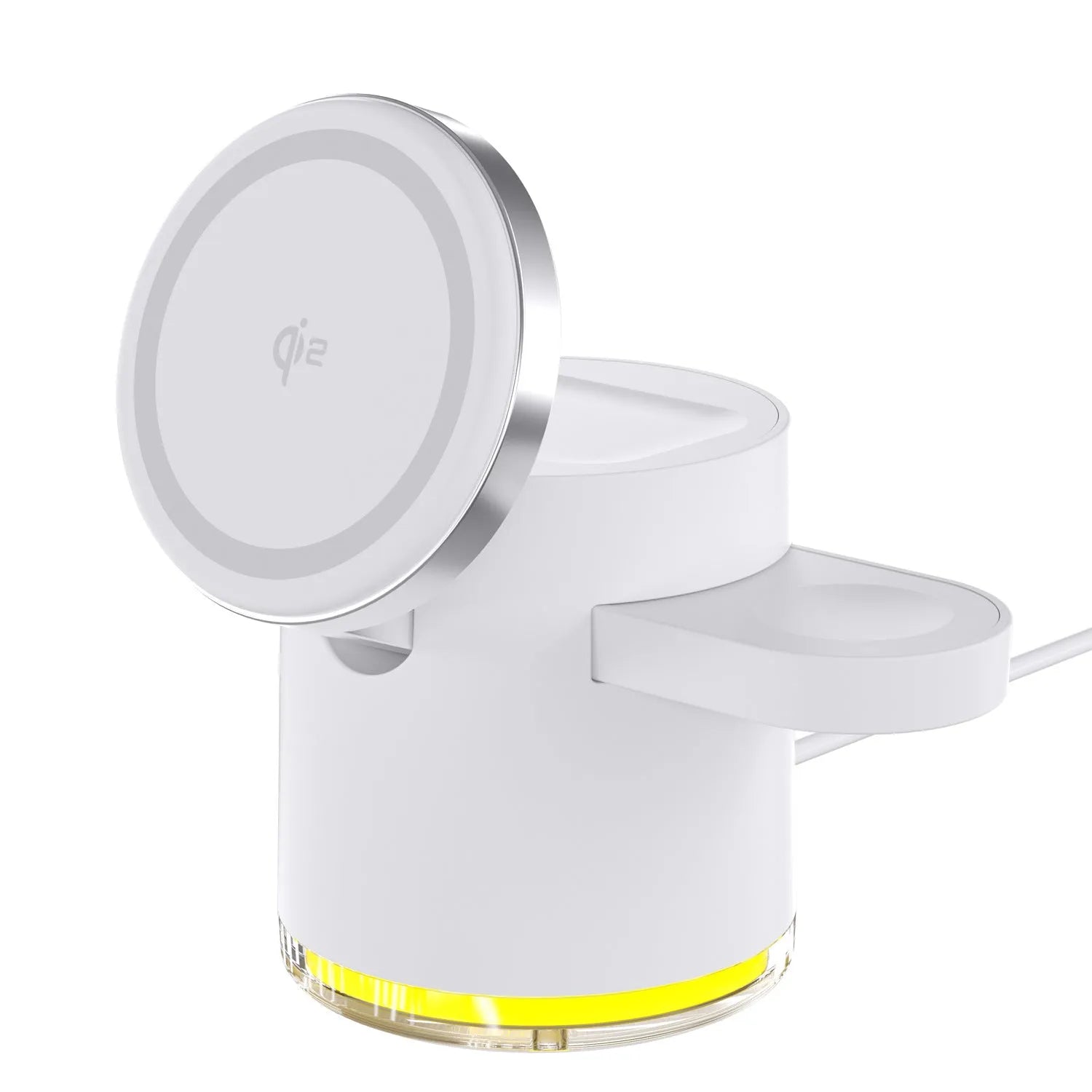 C16 Magnetic folding wireless charger in black, unfolded to show phone, watch and earbuds charging areas.