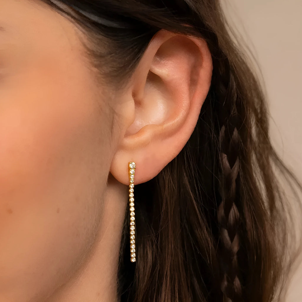 Women's geometric zircon earrings with line patterns in stainless steel gold or steel colour Chinese style design