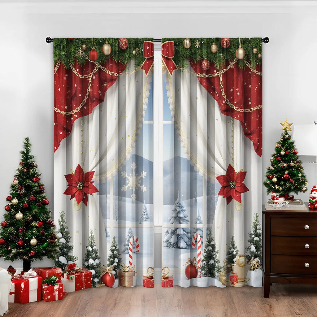 3D digitally printed Christmas style curtain pair in polyester with high sunshade function