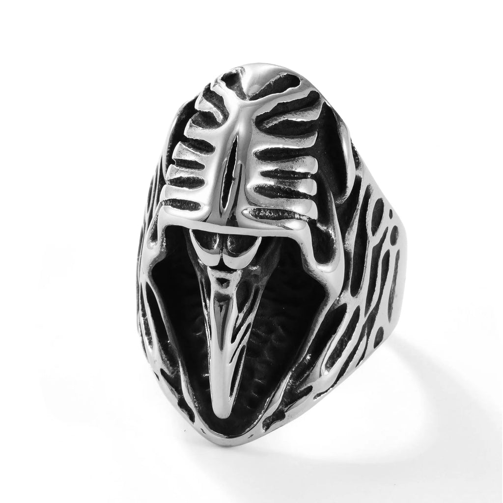 Black crow stainless steel ring geometric animal motif titanium steel jewellery