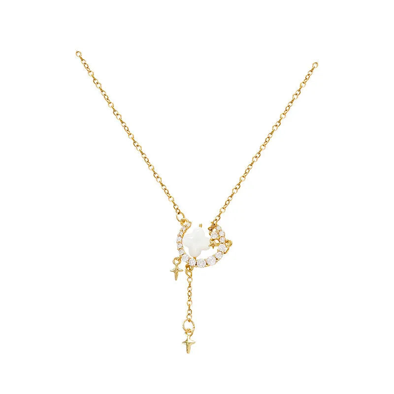 Gold or silver women's necklace with star moon zirconium pendant on adjustable chain.